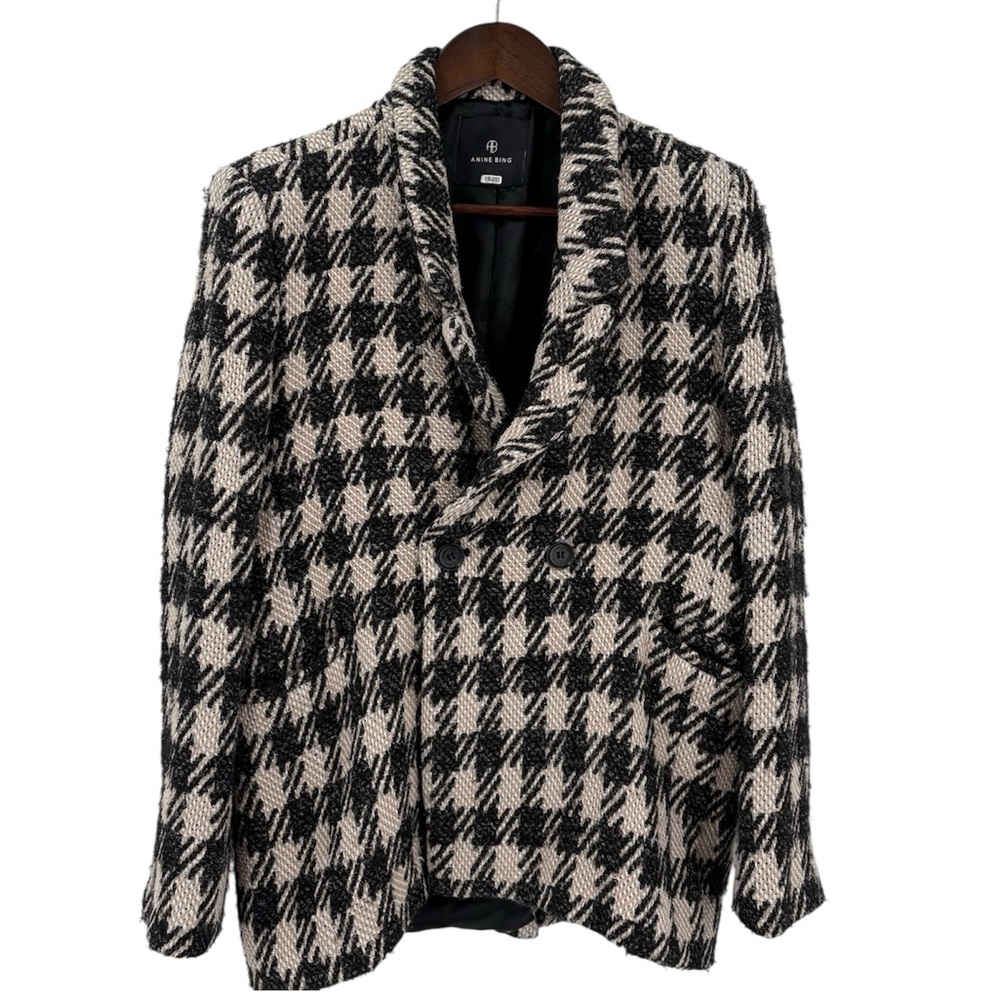 Anine Bing‎ Wool Blend Houndstooth Blazer Size Medium Flawed